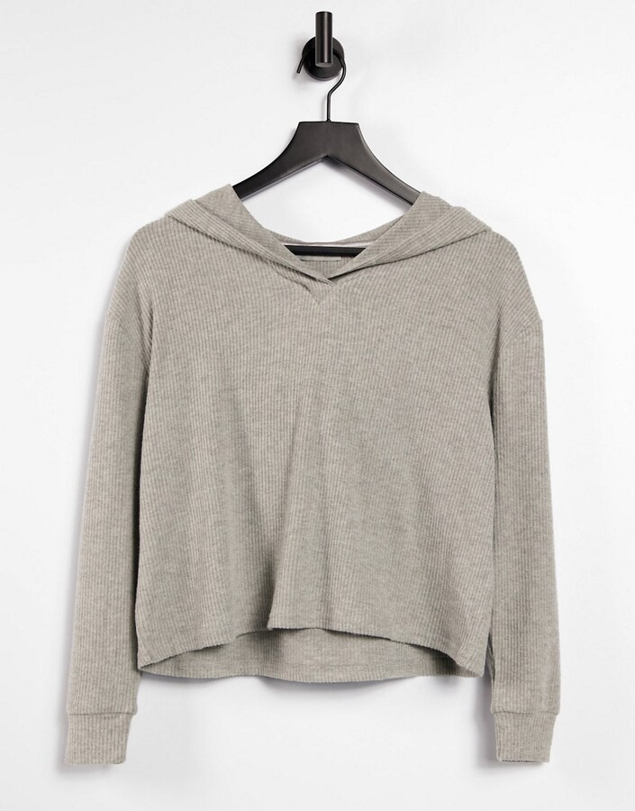 New Look coordinating ribbed lounge hoodie in gray ShopStyle