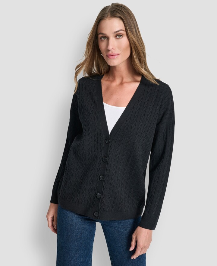 DKNY Women's V-Neck Boxy Cardigan Sweater