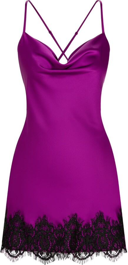 X Intima Elegance In Purple With Maxi Satin Dress With Lace