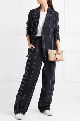 Cédric Charlier Striped Linen And Cotton-blend Wide-leg Pants