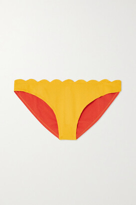Marysia Swim + Net Sustain Santa Barbara Scalloped Recycled Seersucker Bikini Briefs - Papaya