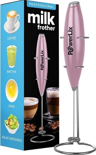 Powerlix Milk Frother Handheld Battery Operated Electric Whisk Foam Maker  For Coffee With Stainless Steel Stand Included - Black : Target