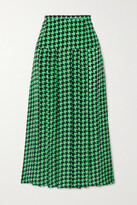 Thumbnail for your product : Rixo Nancy Pleated Houndstooth Silk-crepe Midi Skirt - Green