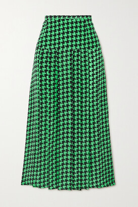 Rixo Nancy Pleated Houndstooth Silk-crepe Midi Skirt - Green