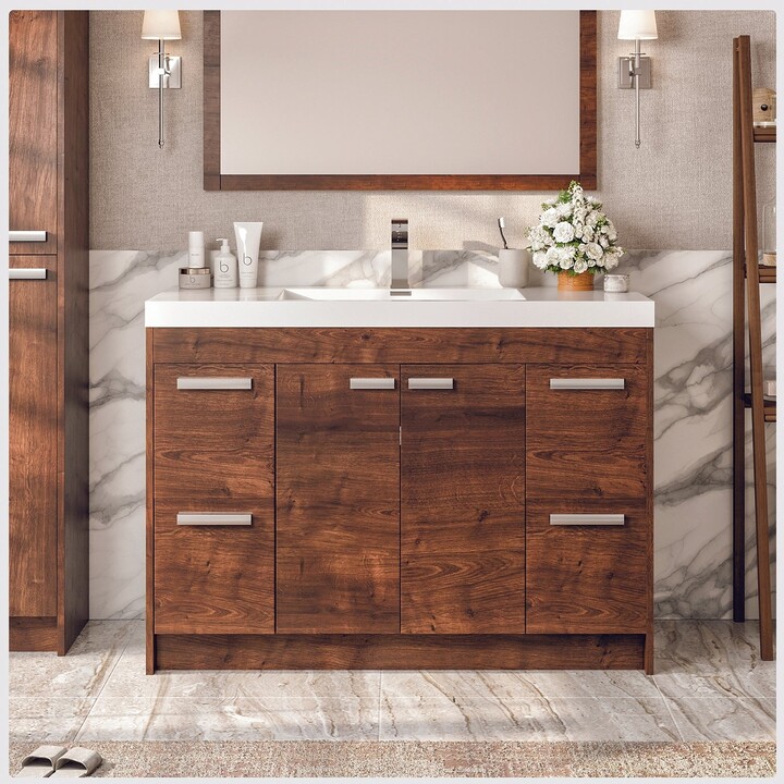 Eviva Lugano 48 inch Rosewood Modern Bathroom Vanity with White Integrated Acrylic Top