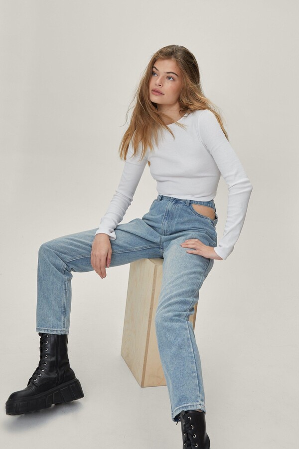 Nasty Gal Womens Cut Out High Waisted Mom Jeans - ShopStyle