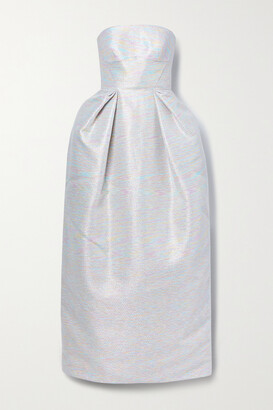 Christopher John Rogers Strapless Pleated Metallic Jacquard Gown - Silver