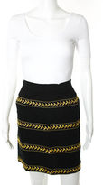 Thumbnail for your product : Pas Pour Toi NWT Black Silk Crepe Gold Embroidered Knee Length Skirt Sz 42 $680