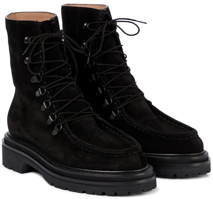 black suede booties with laces