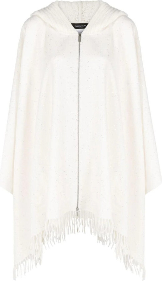 Fabiana Filippi Textured White Cape With Cozy Hood