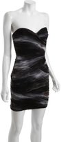Thumbnail for your product : BCBGMAXAZRIA black combo abstract print mesh 'Winnie' strapless cocktail dress