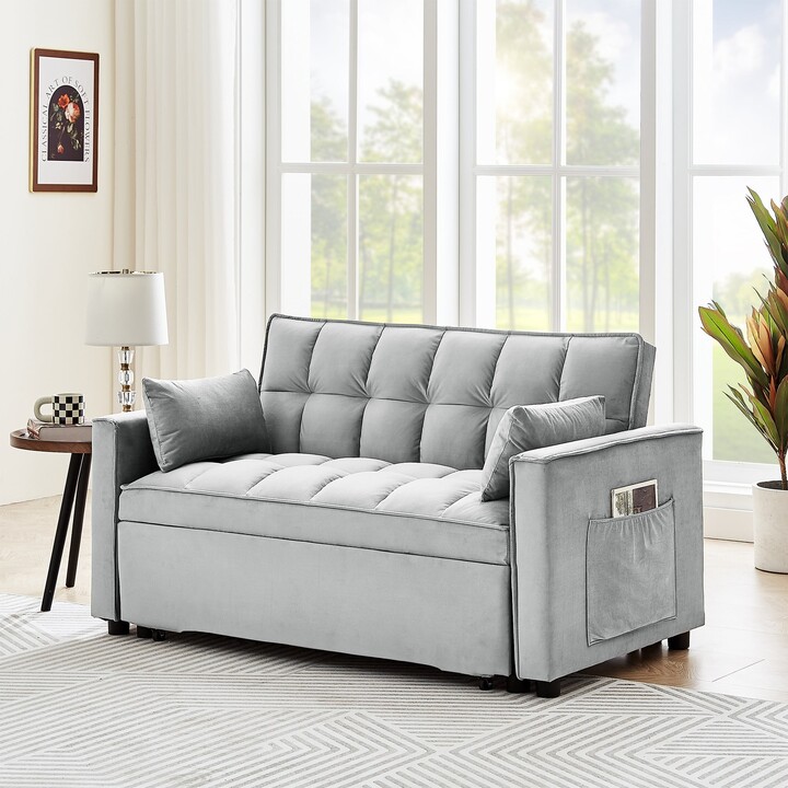 Sleeper Sofa Couch w/Pull Out Bed, 55" Modern Velvet Convertible