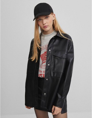Bershka faux leather shacket in black - ShopStyle