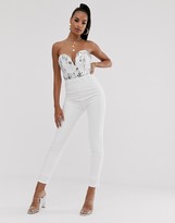 Thumbnail for your product : Rare London sequin top bandeau jumpsuit in white