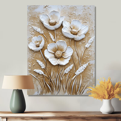 Vintage Buttercups Golden White I - Floral Metal Wall Decor, Buttercups Metal Print