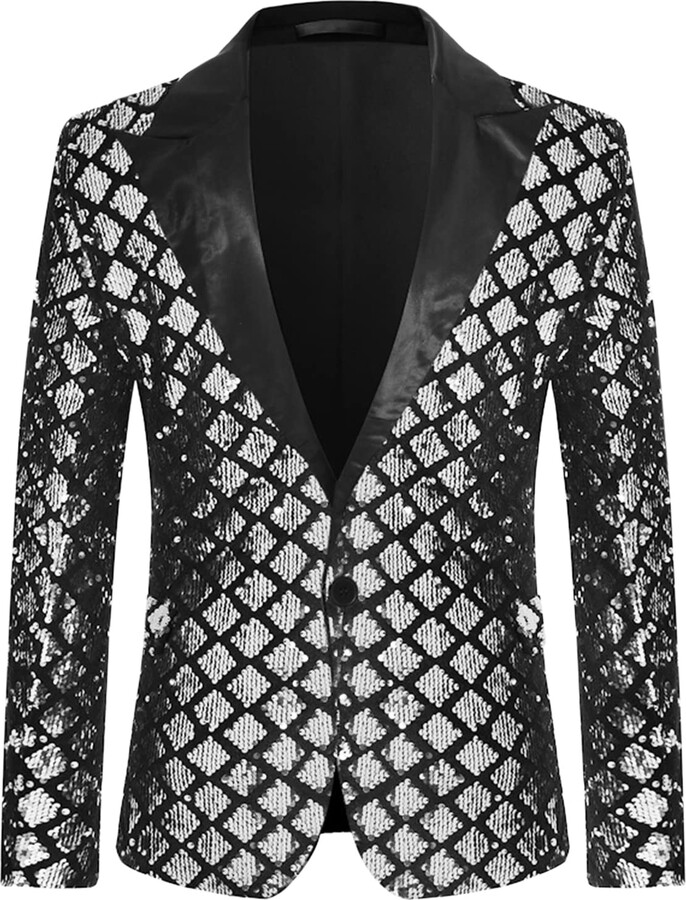 Lars Amadeus Men's Sequin Blazer Tuxedo Prom Party Shiny Glitter Sports