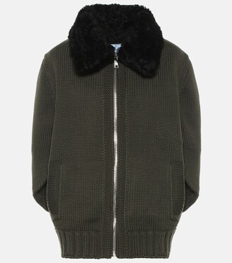 Prada Fur-trimmed wool jacket
