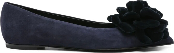 AGL Flower-Embellished Suede Flat Pumps
