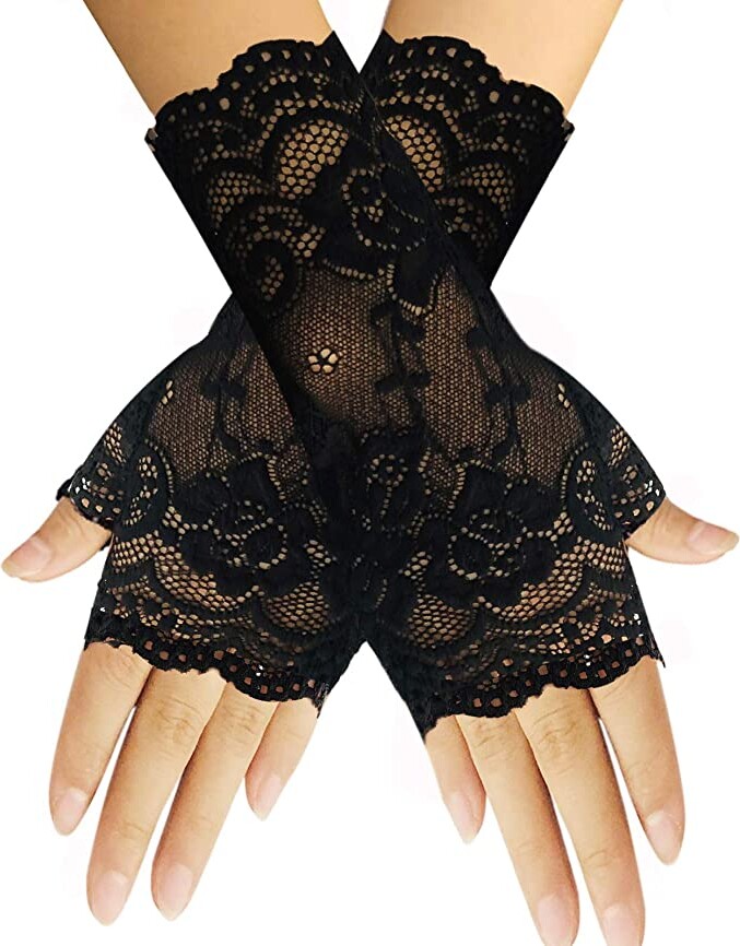 Women Short Lace Gloves Sunblock Fingerless Bridal Wrist Gloves Opera Evening Wedding Tea Party Prom Cosplay 1920s
