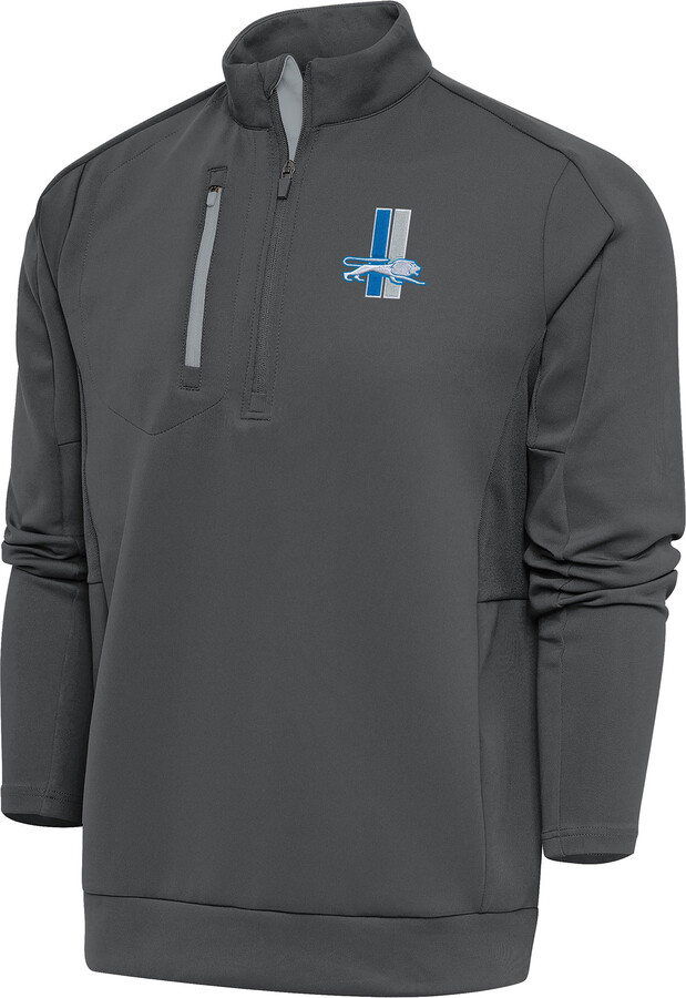 Antigua Men's Charcoal Detroit Lions Team Logo Throwback Generation Quarter-Zip Pullover Top