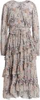 Thumbnail for your product : Mikael Aghal Lace-up Ruffled Metallic Floral-print Georgette Dress