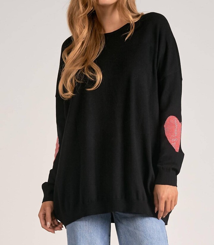 Elan International Heart Patched Top In Black