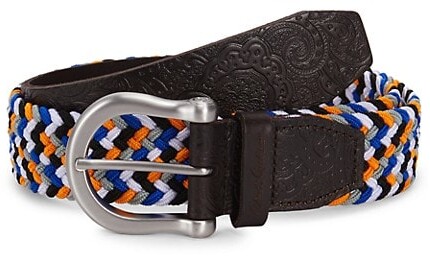 Leather Suede /& Silver Buckle Braided Belt Robert Graham Men/’s Designer Belt