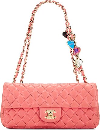 Chanel Matelasse East West Valentine Charms Lambskin Single Flap Double  Chain Bag in Pink - ShopStyle