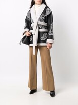 Thumbnail for your product : Blancha Paisley-Embroidered Belted Leather Jacket