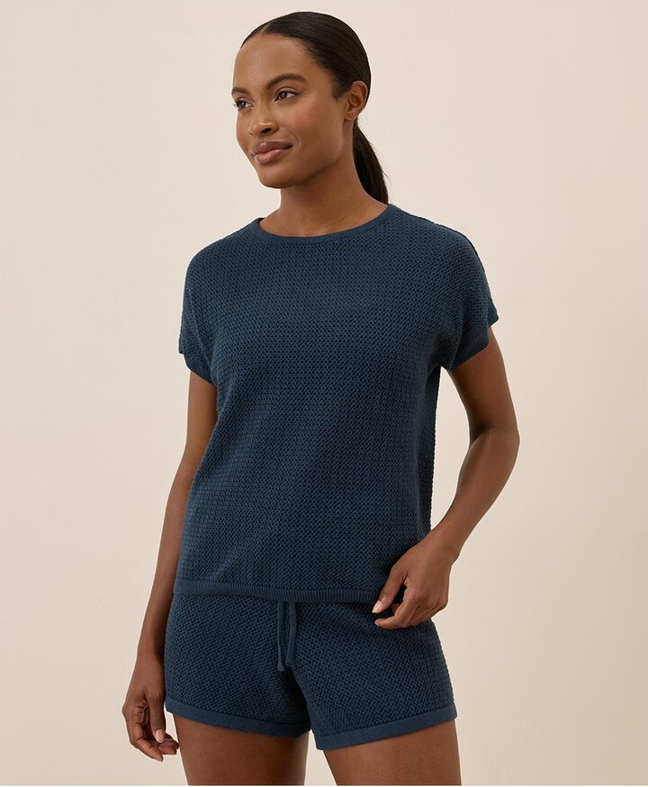 Pact Beachside Crochet Knit Short Sleeve Top