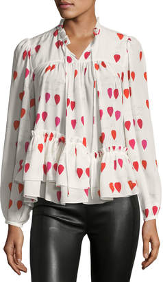 Alexander McQueen High-Neck Button-Front Petal-Print Silk Blouse