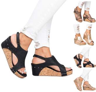 Royou Yiuoer Sandals Women Platform Wedges Peep Toe Belt Buckle Espadrille Fashion Summer Shoes US 5
