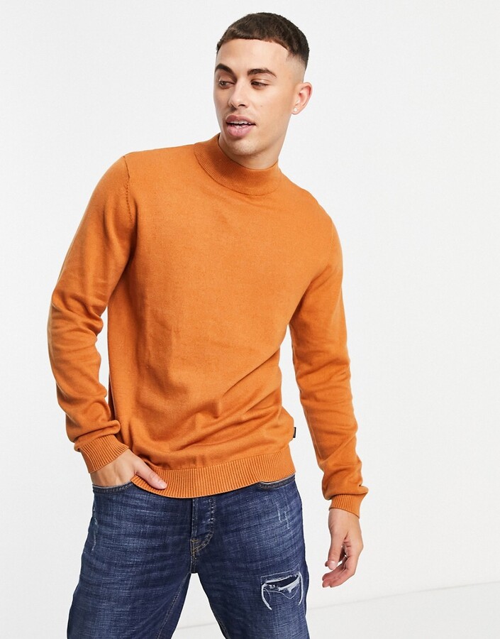 Jack and Jones Essentials mock neck sweater in orange - ShopStyle