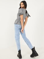 Thumbnail for your product : Quiz Jacquard Gingham Puff Sleeve Top - Black/White