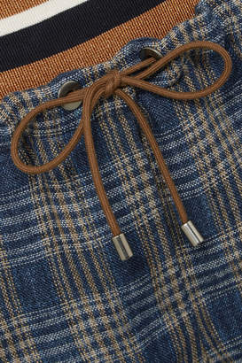 Brunello Cucinelli Checked Linen Track Pants - Blue
