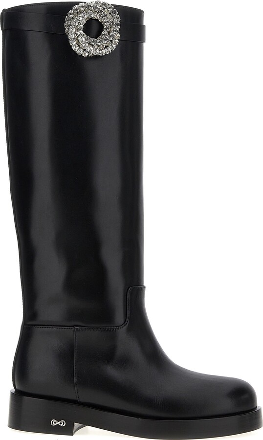 ショートブーツ・ブーティ MACH & MACH Black leather Galaxy ankle boots MACH & MACH Double Bow Crystal-embellished Faux Leather Over