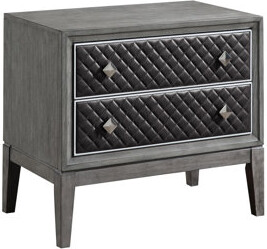 Everly Quinn Modern Styling Bedroom 1Pc Nightstand Of 2 Drawers Faux Leather Upholstered Gray Classic Design Wooden Furniture