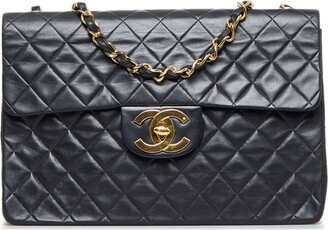 Chanel Black Chevron Lambskin Maxi Jumbo XL Classic Single Flap Gold Hardware, 1991-1994 (Very Good), Womens Handbag