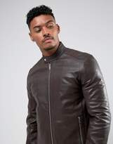 Thumbnail for your product : ASOS Design DESIGN leather biker jacket in brown