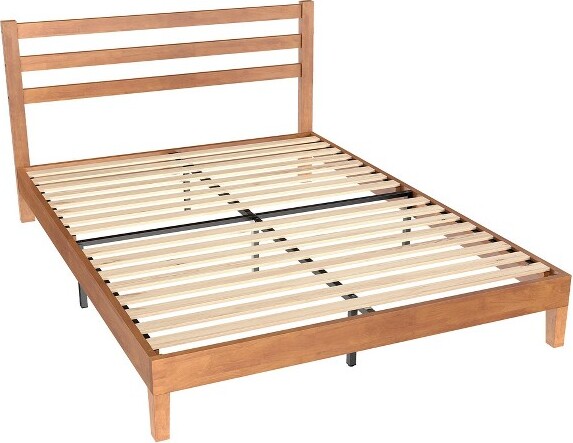 GulchesQueenSizeSolidWoodBedFramewithHeadboard1100LBSHeavyDutySlatSupport12''Under-bedStorageNoBoxSpringNeeded