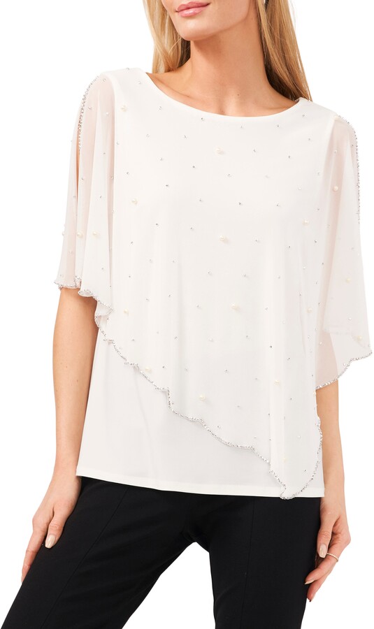 Chaus Beaded Overlay Jersey Top - ShopStyle