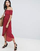 Thumbnail for your product : Parisian Tall Polka Dot Off Shoulder Midi Dress