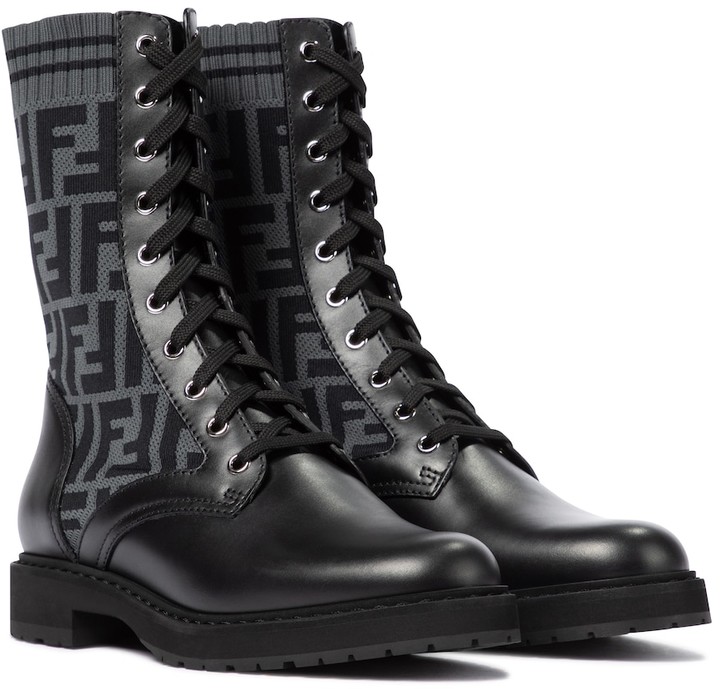 fendi leather combat boot with ff cuff