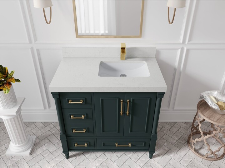 Willow Collections 36 in. W x 22 in. D Aberdeen Right Offset Sink Bathroom Vanity in Dark Green