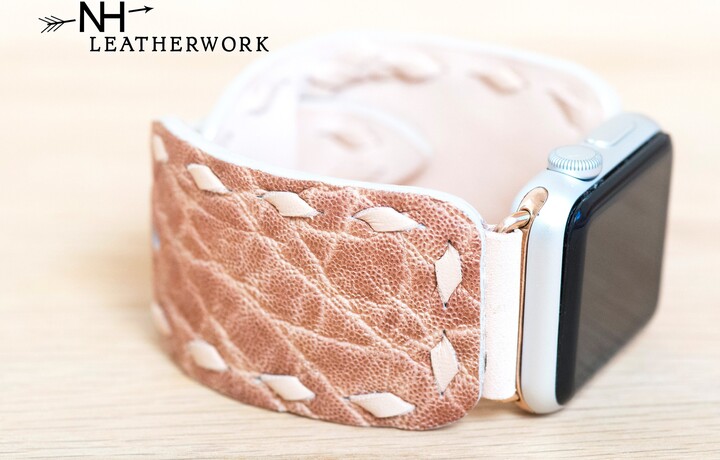 Leather Watch Band Vachetta Kangaroo Buckstitch African Safari Apple 38mm 40mm 41mm 42mm 44mm 45mm 46mm 49mm Samsung Galaxy Ultra 47 8