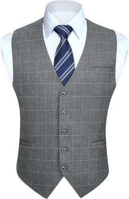 HISDERN Light Grey Waistcoat for Men Formal Wedding Waistcoats Cotton Plaid  Classic Check Party Business Suit Vest - ShopStyle