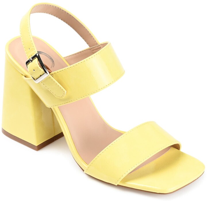 yellow block heels closed toe