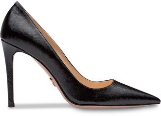 Prada Saffiano textured patent leather pumps - ShopStyle