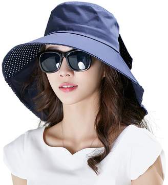 Siggi Womens Wide Brim Summer Sun Flap Cap Hat Neck Cover Cord Cotton UPF 50+ Beige