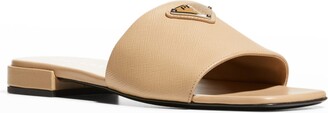 Prada Calfskin Logo Flat Slide Sandals - ShopStyle